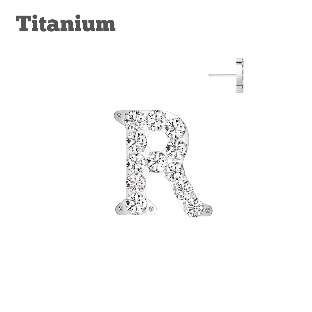 Letter R titanium threadless top earring