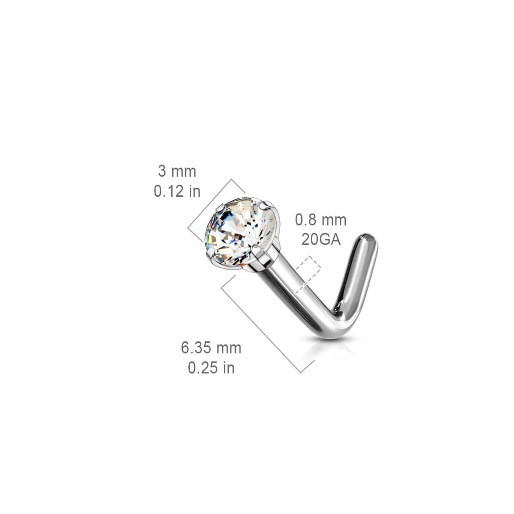 round gem nose stud size