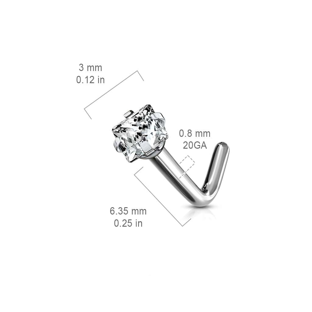 titanium square gem nose stud size