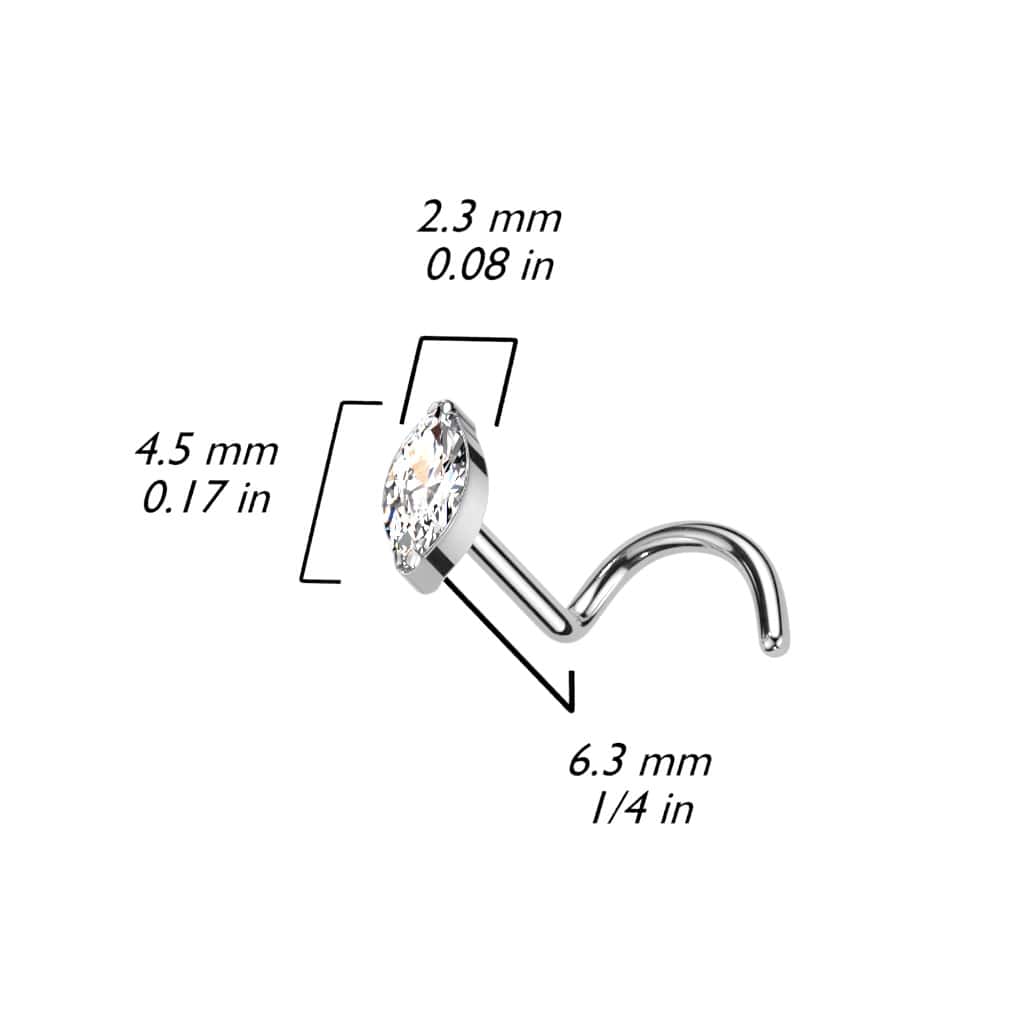 titanium marquis gem screw type nose stud size