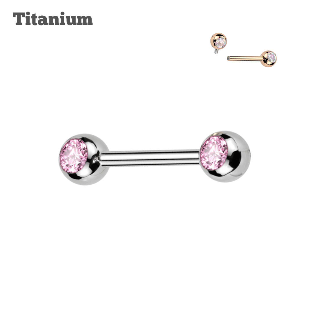 Titanium Bejeweled Threaded Straight Barbell