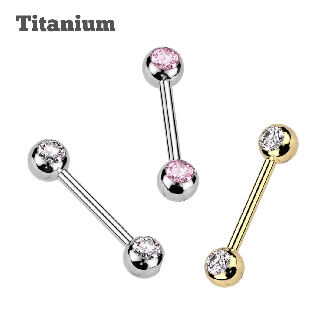 Titanium Bejeweled Threaded Straight Barbell