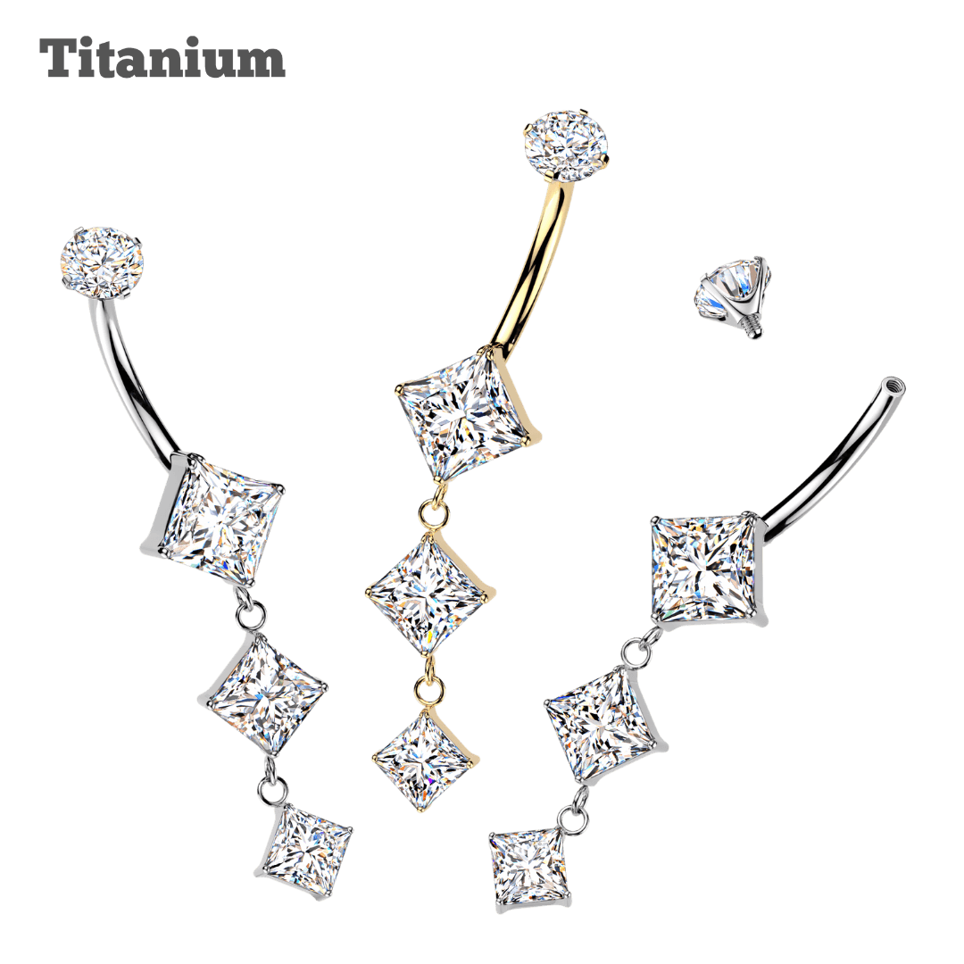 Titanium Dangling Trio Square Belly Barbell