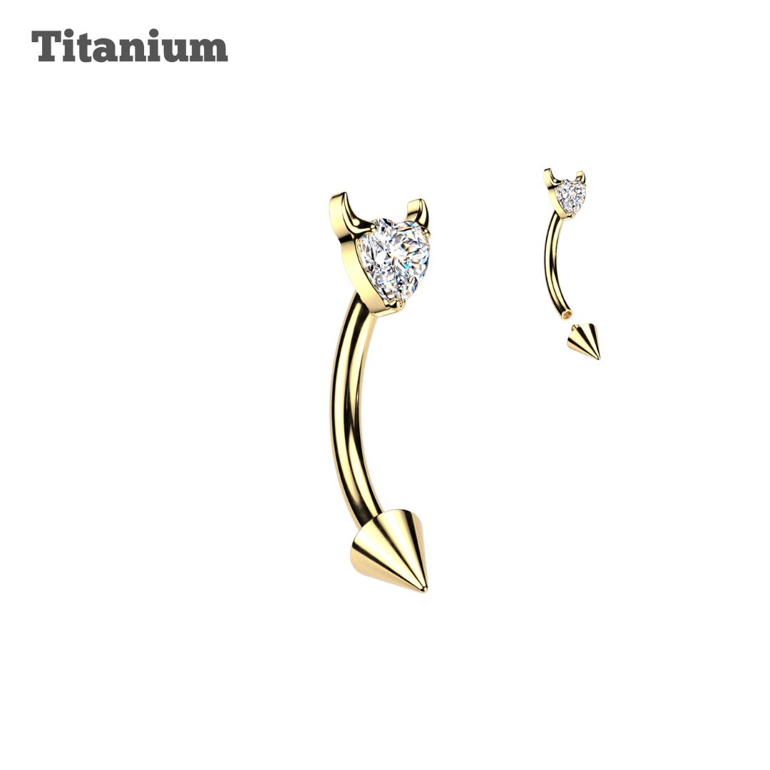 Titanium Devil Heart Top Spike Ends Rook Barbell