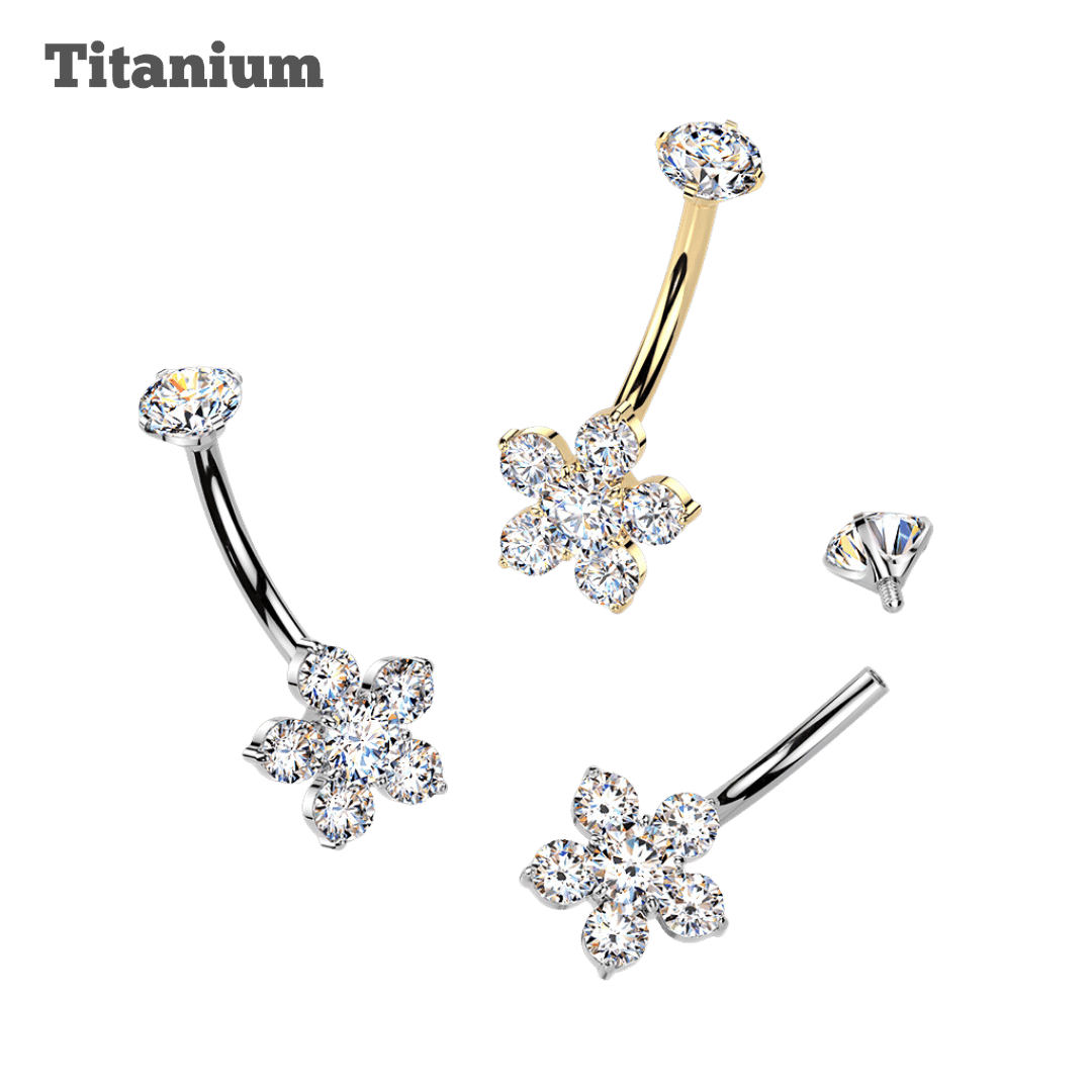 Titanium Flower Gem Belly Barbell