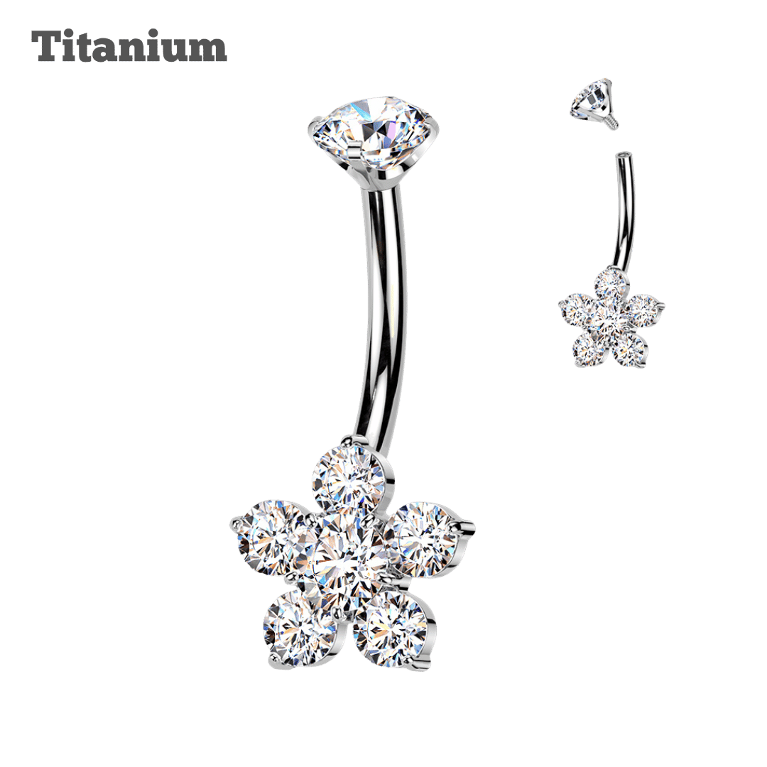 Titanium Flower Gem Belly Barbell