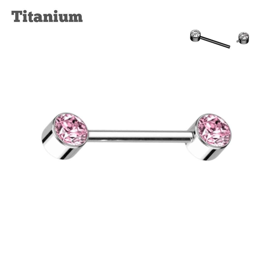 Titanium Gem Ends Threaded Straight Barbell