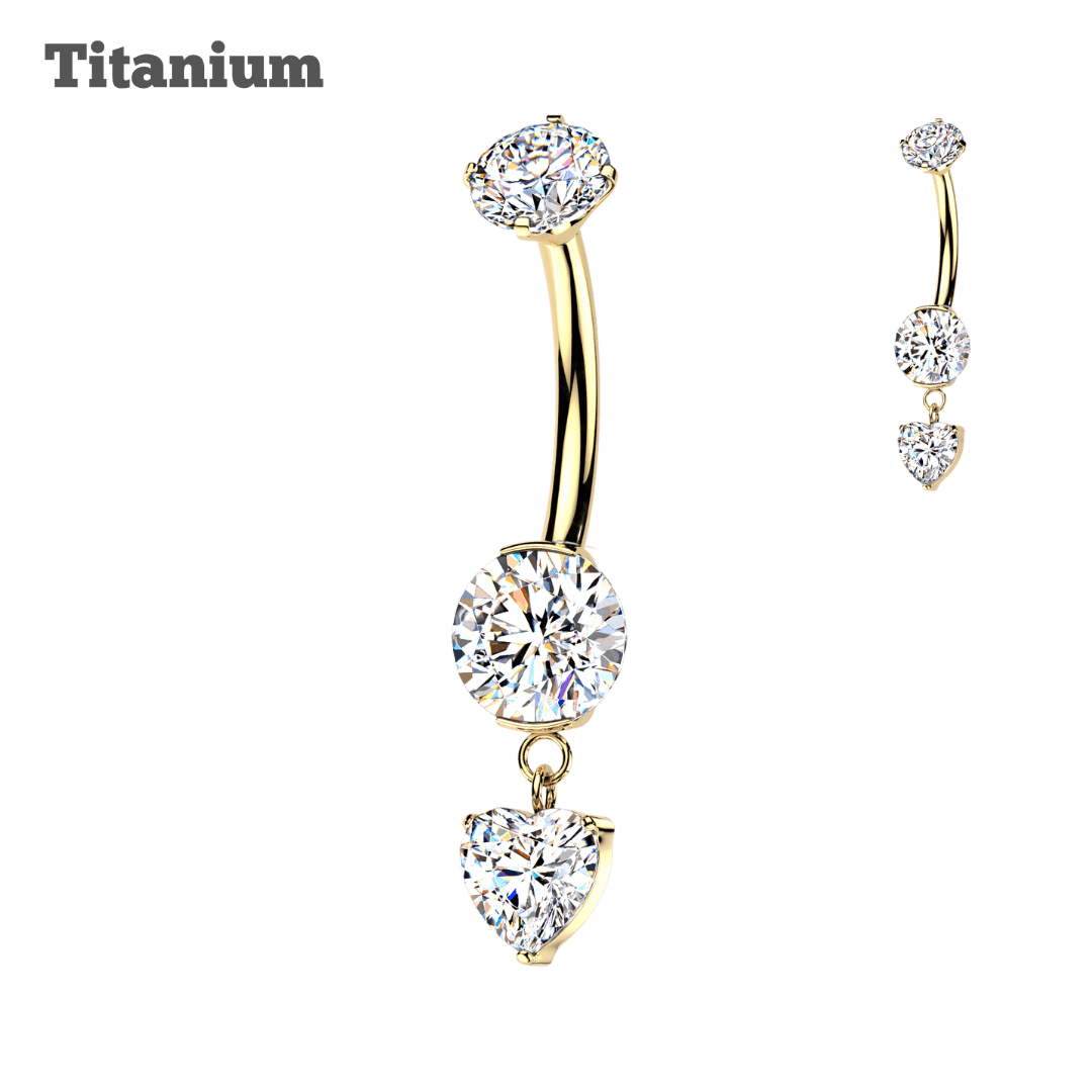 Titanium Pronged with Dangling Heart Belly Barbell