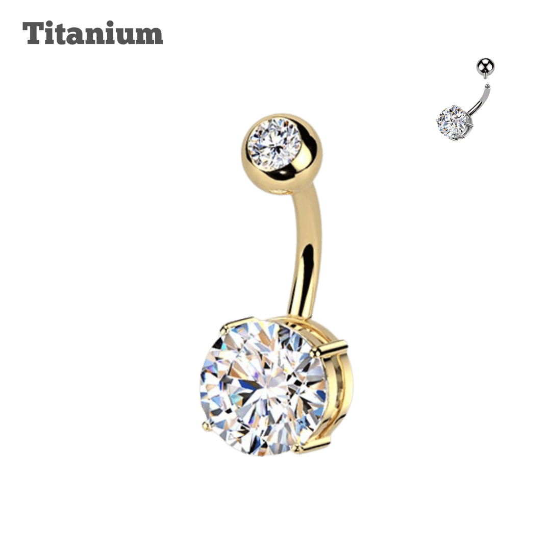 Titanium Round CZ Bezeled Top Belly Barbell