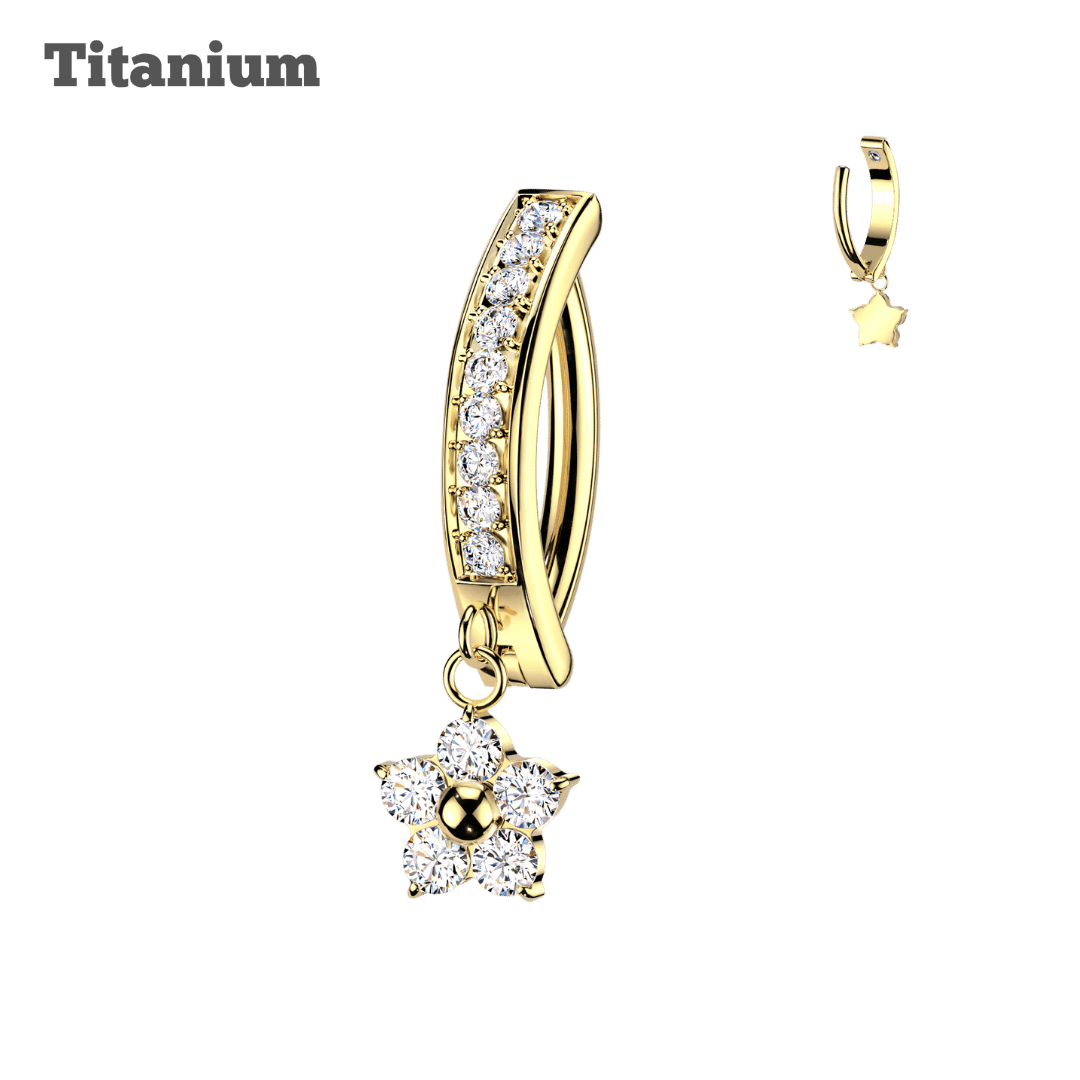 Titanium Studded Belly Clicker with Dangling Flower
