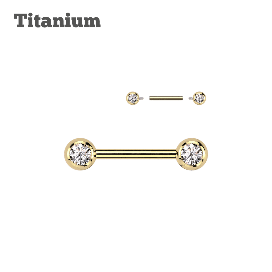 gold color threaded titanium straight barbell eyebrow and tongue piercing