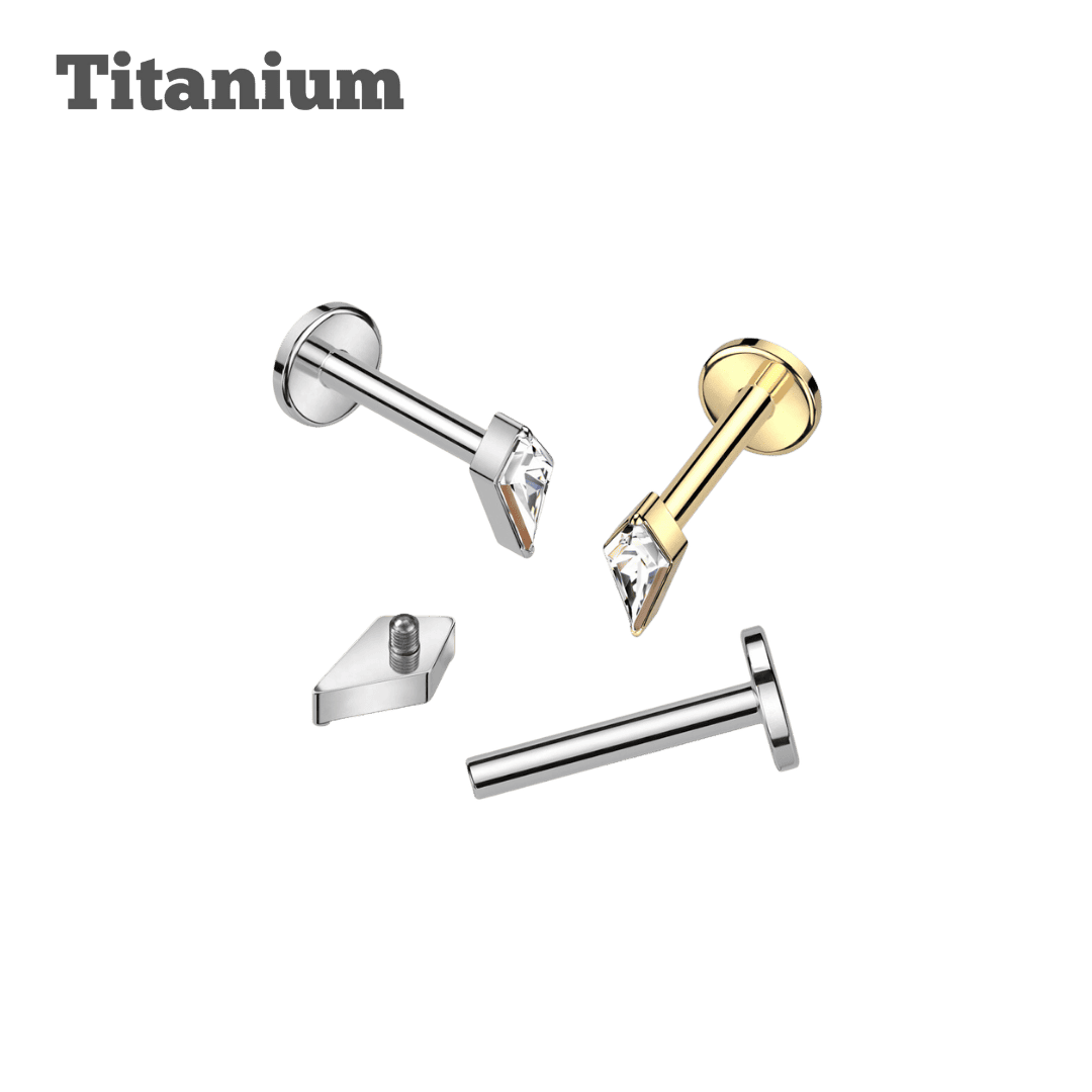 titanium bezeled diamond cut crystal labret ear piercing jewelry