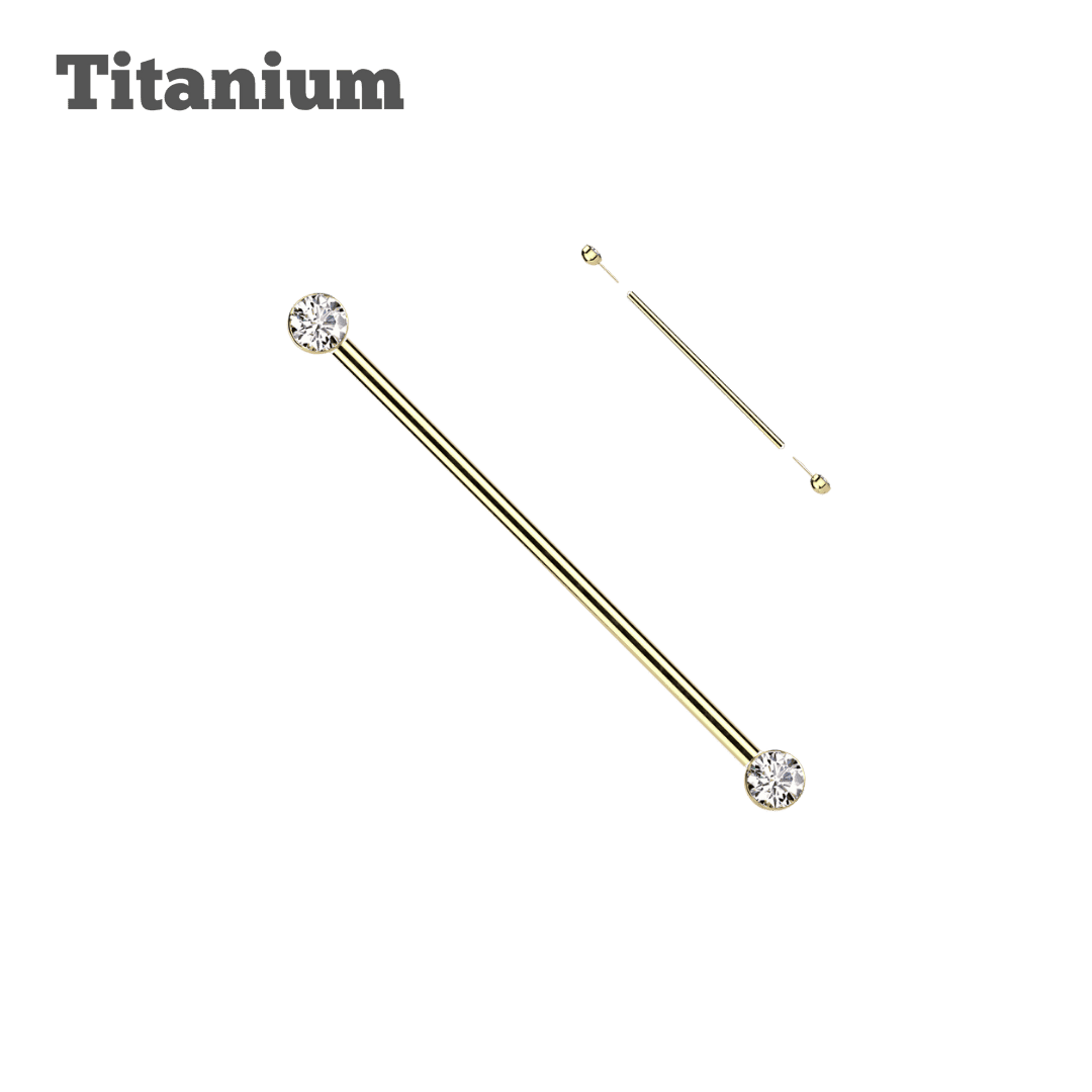 gold color industrial piercing earring titanium threadless straight barbell