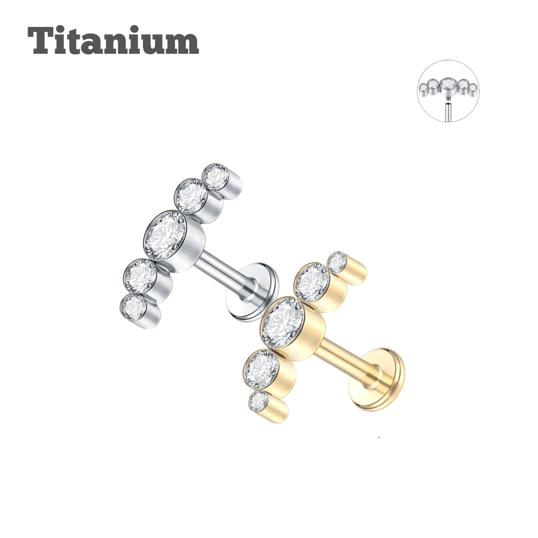 ear piercing jewelry titanium bezeled gem cluster threaded labret earring