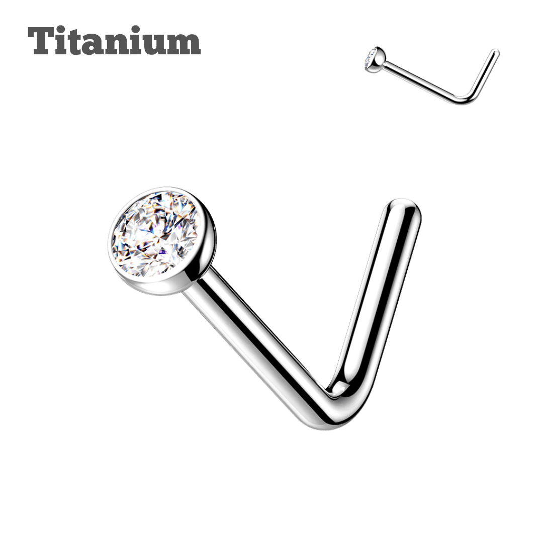 nose piercing stud titanium bezeled gem 