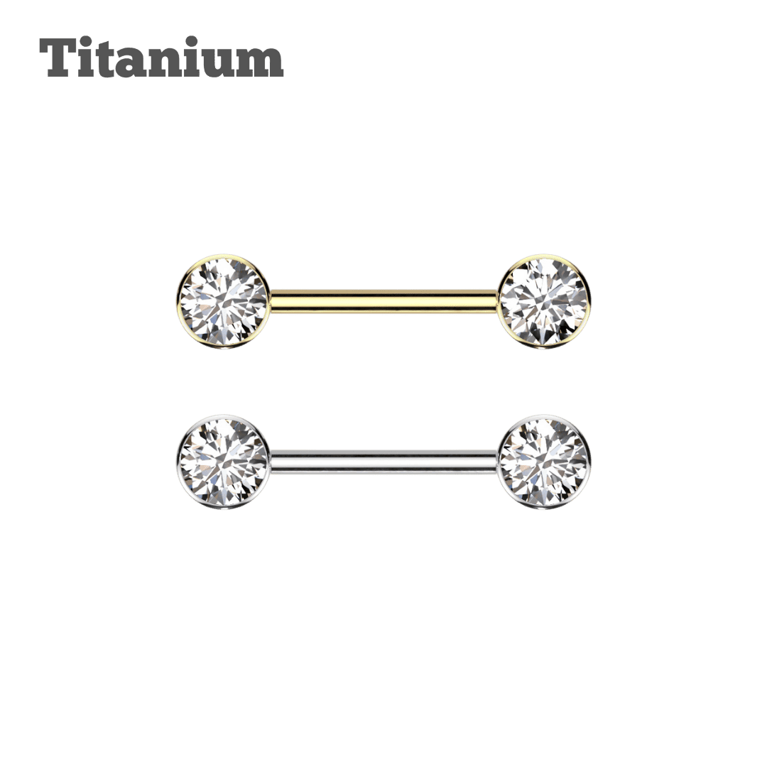 eyebrow and tongue piercing jewelry titanium bezeled gem threadless straight barbell