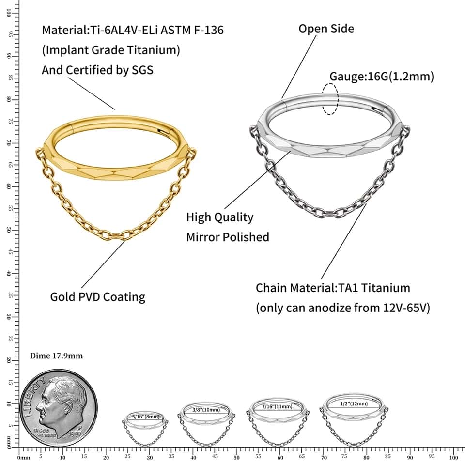 titanium chained hinged hoop size