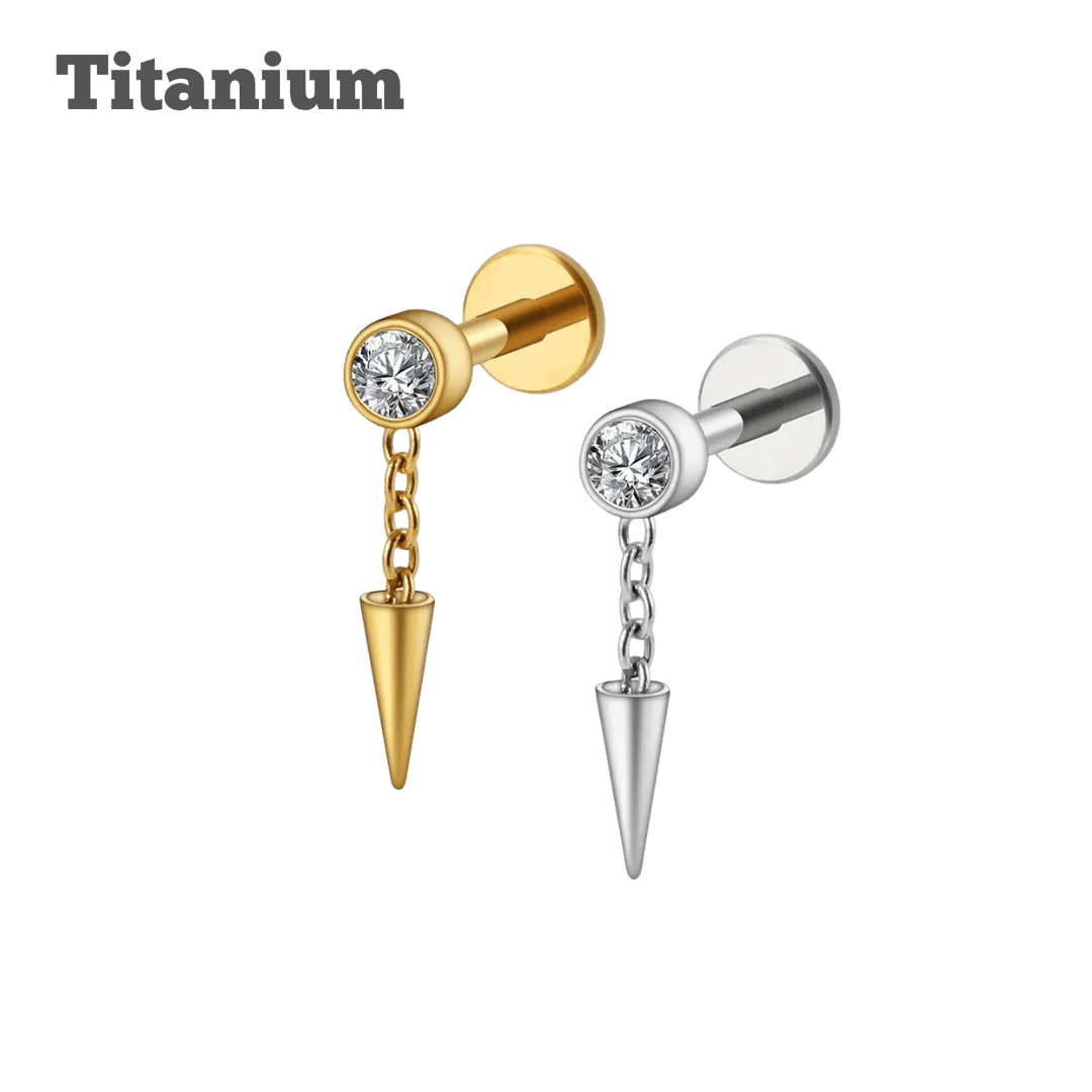 titanium dangling spike threaded labret earrings