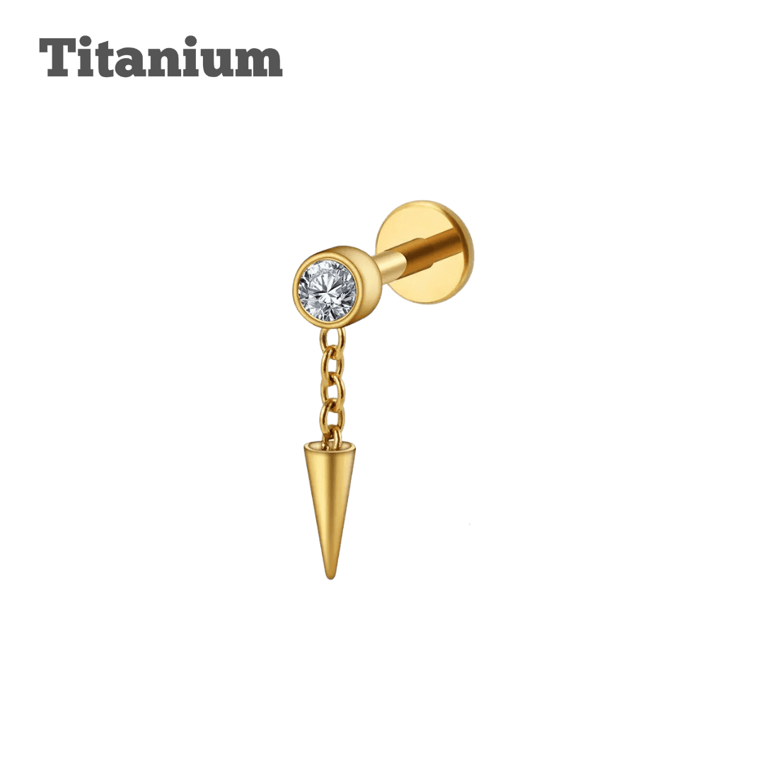 gold color titanium dangling spike threaded labret