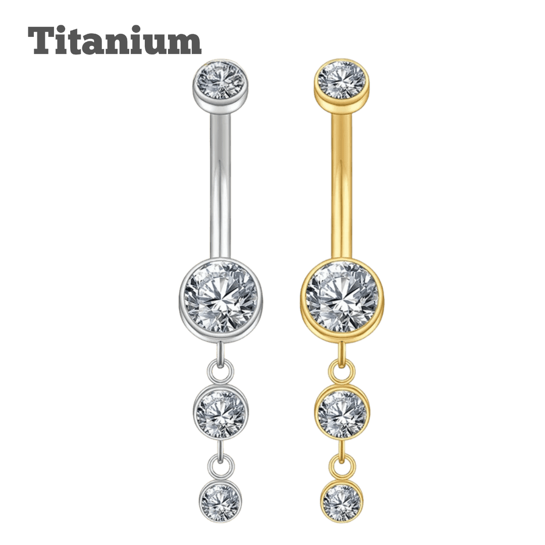 dangling trio titanium belly barbell