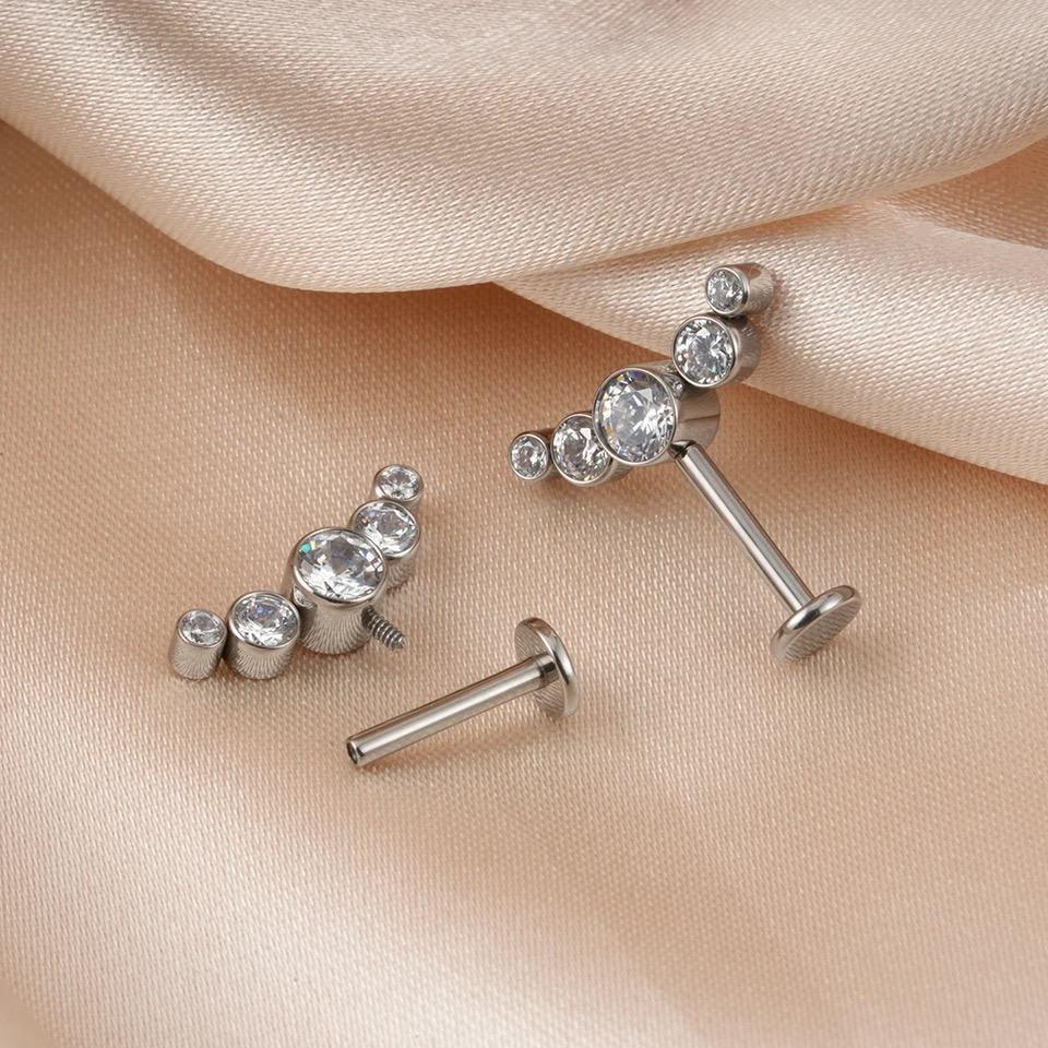 Titanium Floating Cluster Bezeled Gem Labret