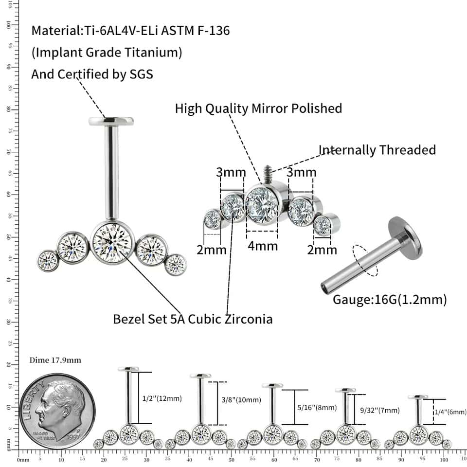 titanium floating cluster labret size