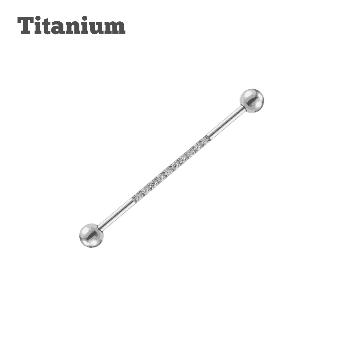 steel color industrial earring titanium gem studded barbell