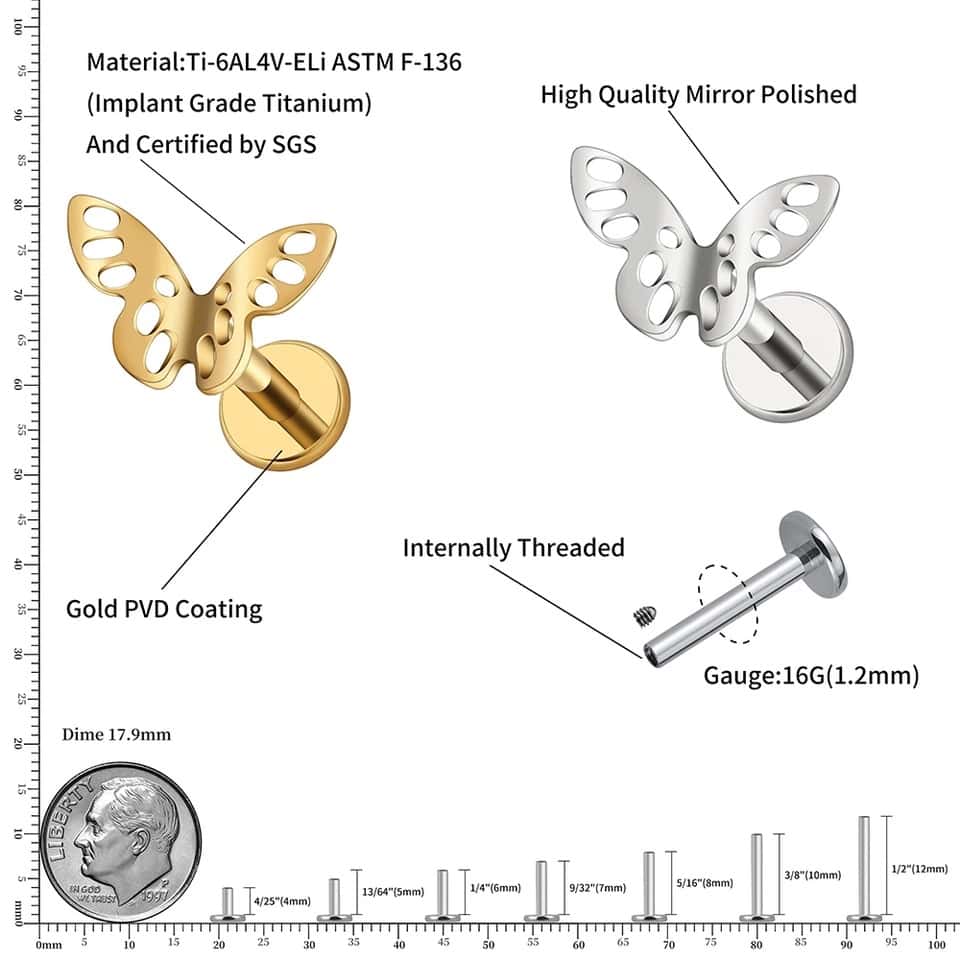 titanium mariposa labret size