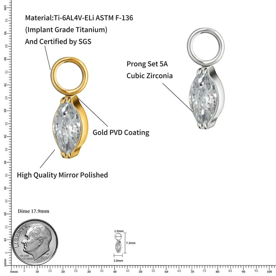 titanium marquis gem charm size