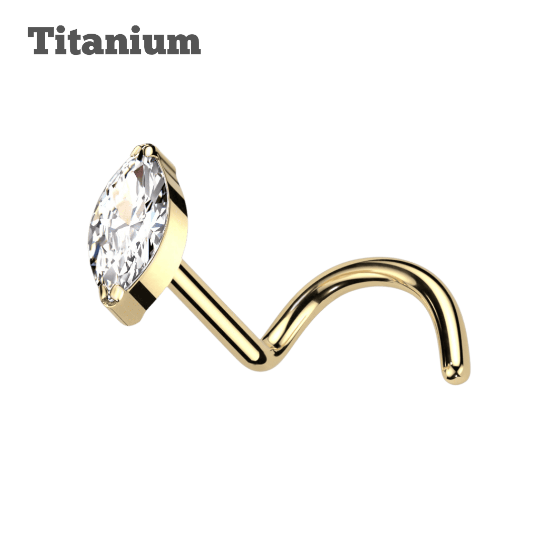 nose piercing stud titanium marquis gem gold color