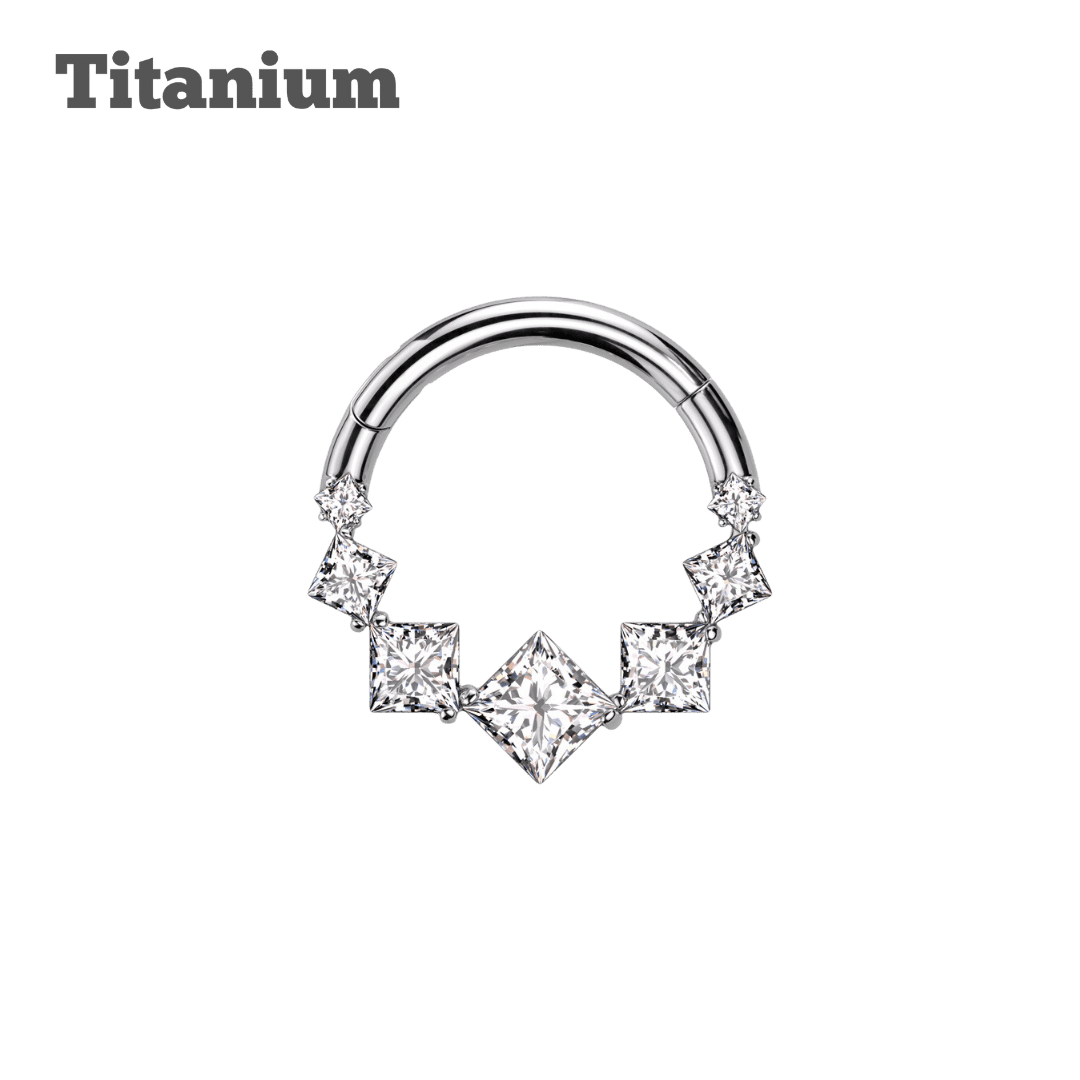 Titanium Multisquare Gem Hinged Hoop