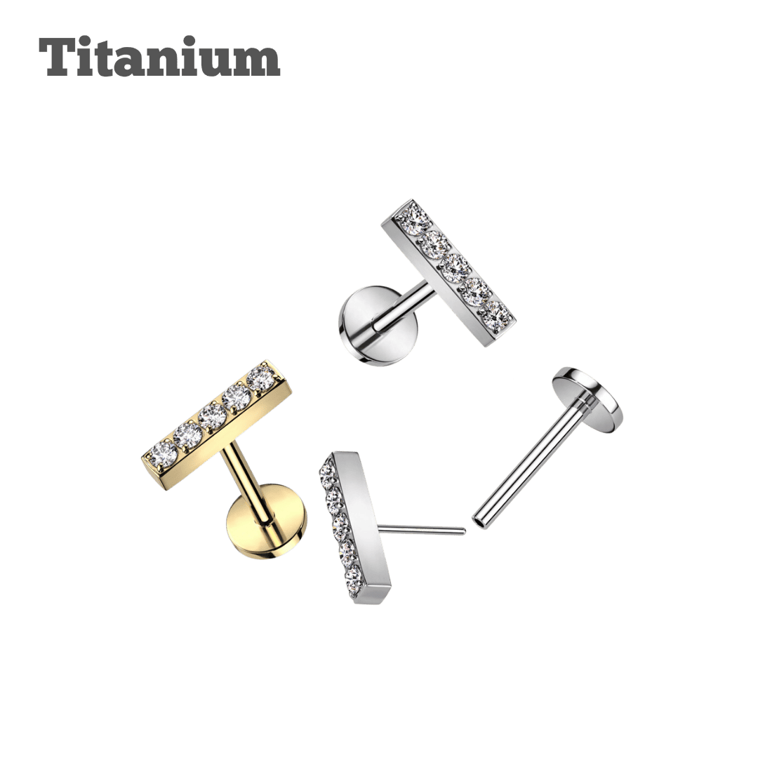 paved line titanium threadless labret earring