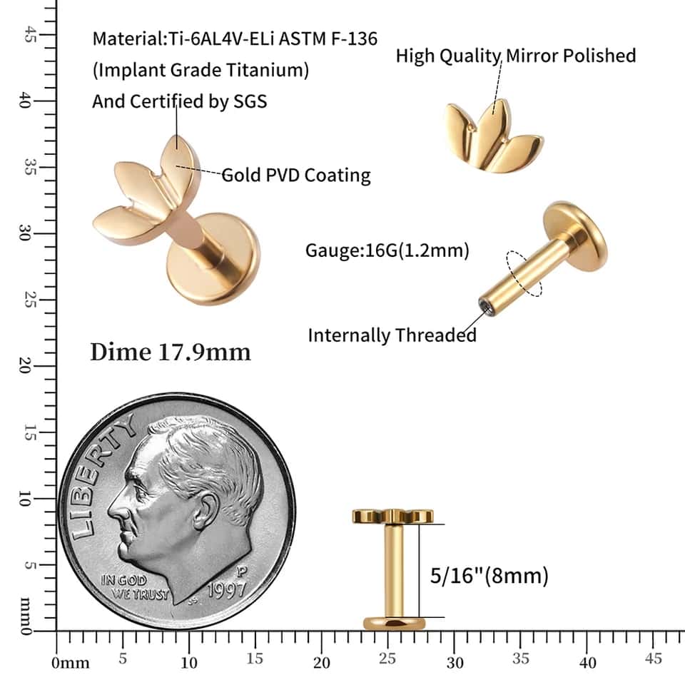 titanium plain lotus threaded labret size