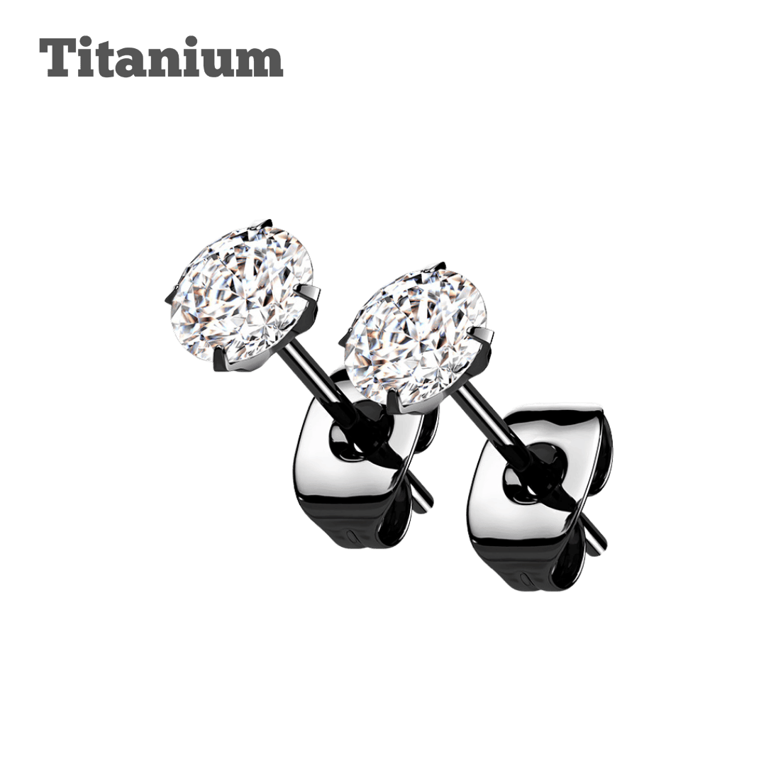 black color titanium pronged gem butterfly push back stud