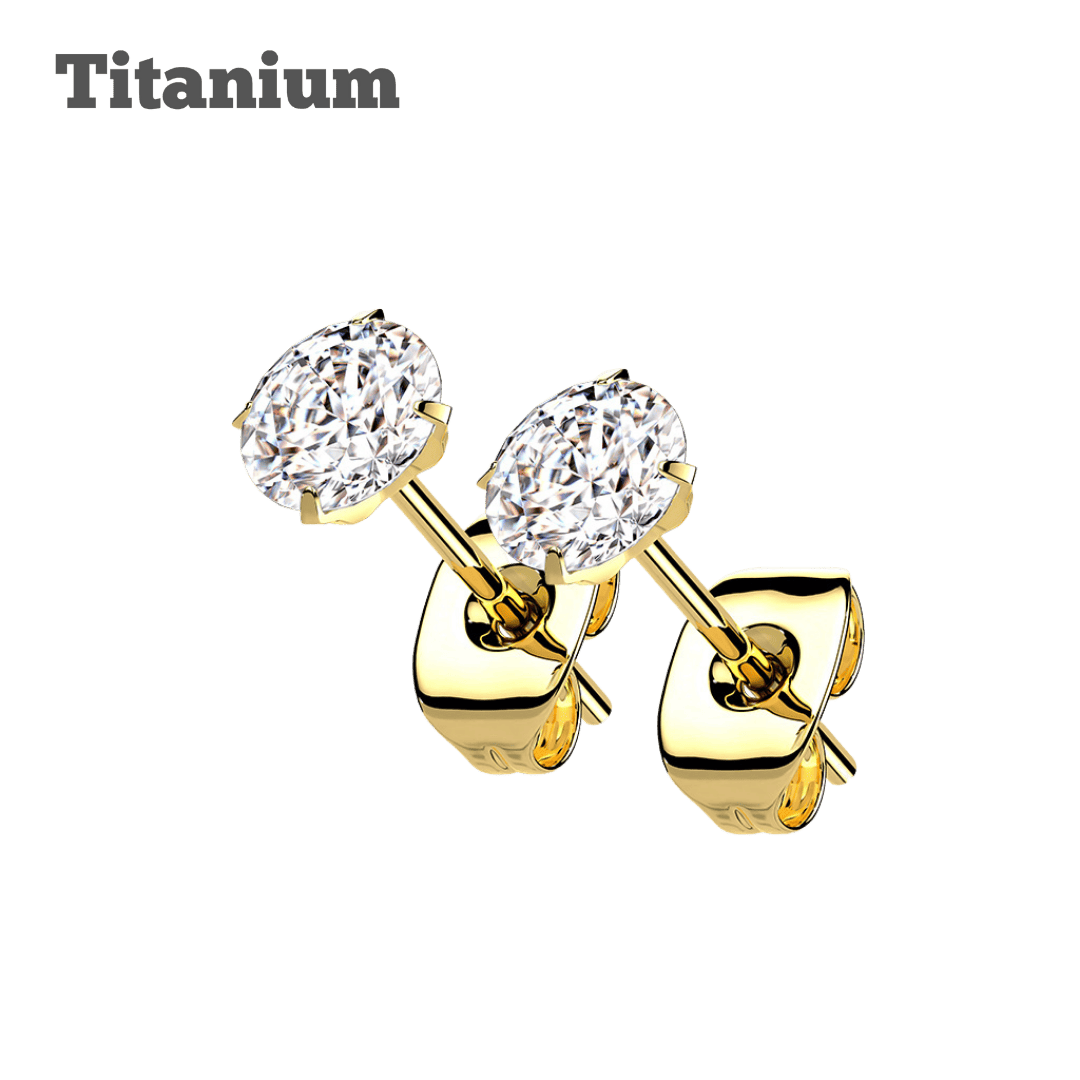 gold color titanium pronged gem butterfly push back stud