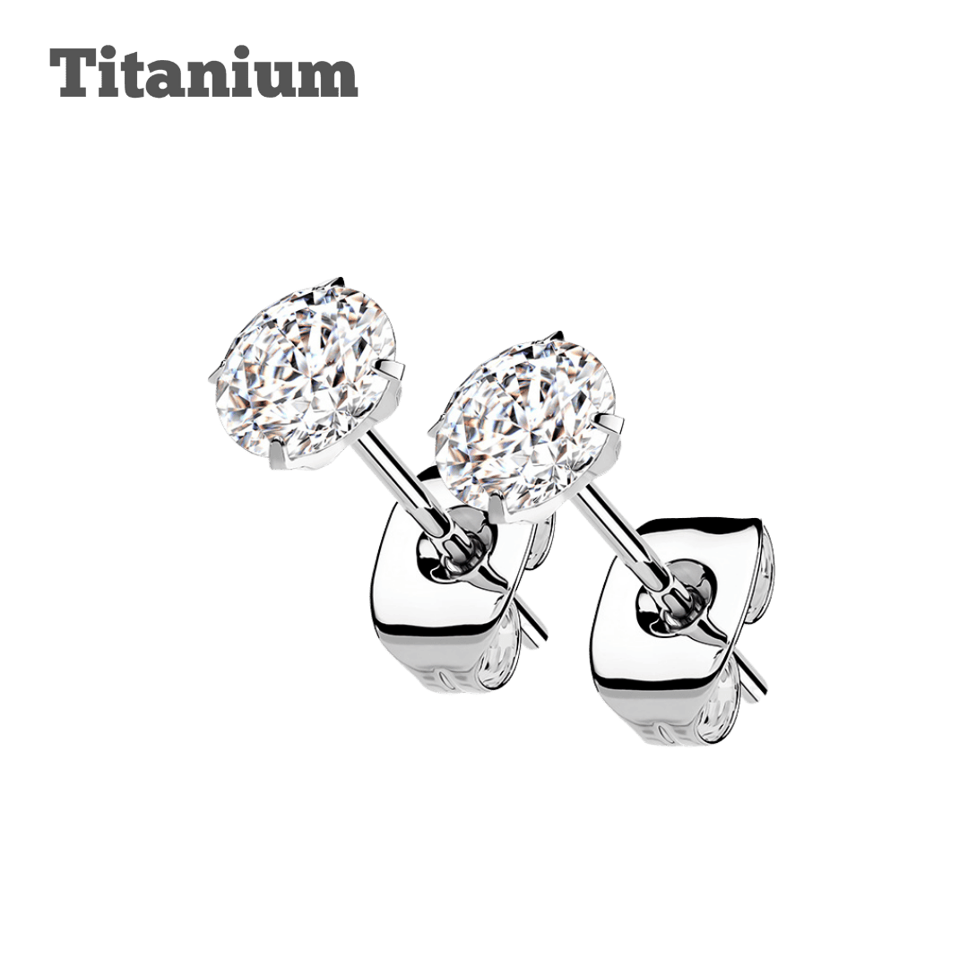 titanium pronged gem butterfly push back stud steel color