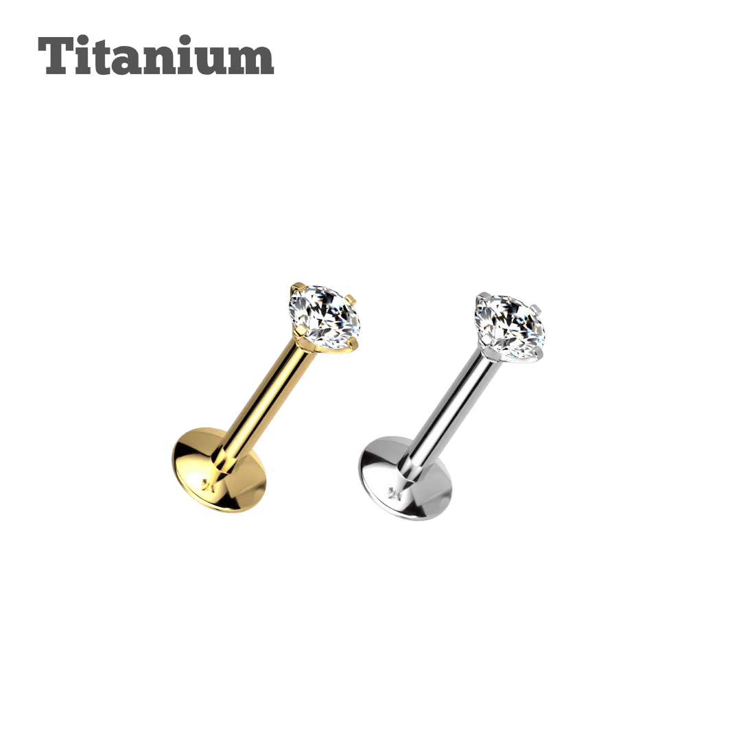 titanium pronged gem threaded labret earring