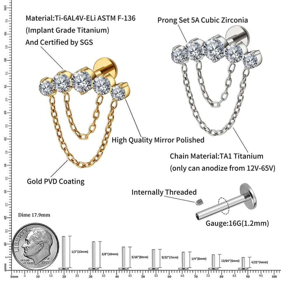 royal cluster and chains titanium labret size