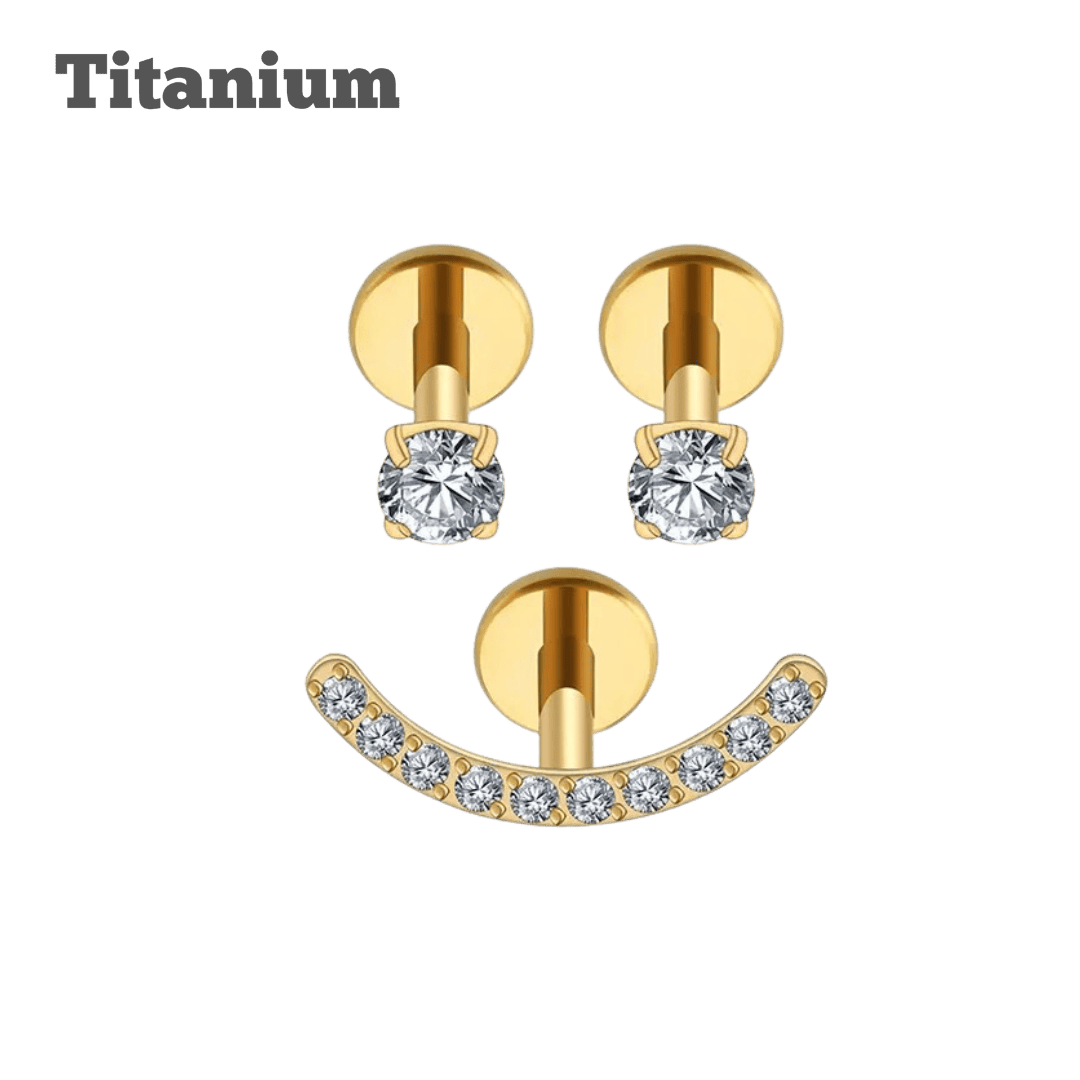 gold color titanium smiley 3 piece set labret