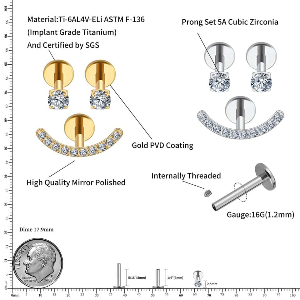 titanium smiley 3 piece set labret size