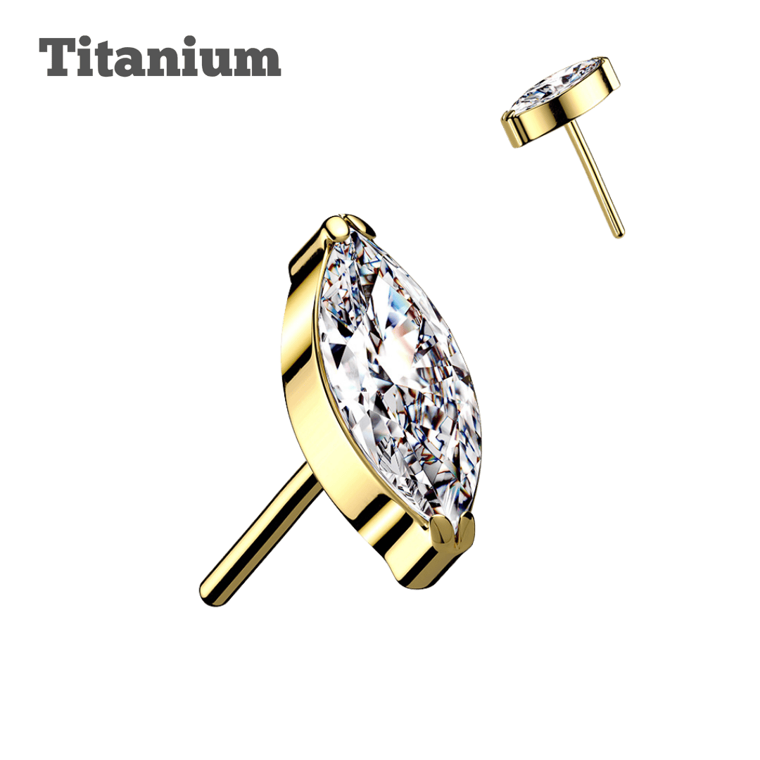 titanium solitaire marquis threadless top gold colorearring