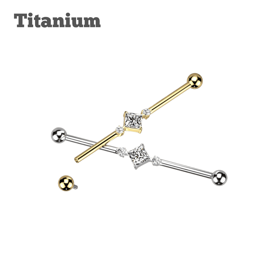 industrial piercing jewelry titanium square gem barbell