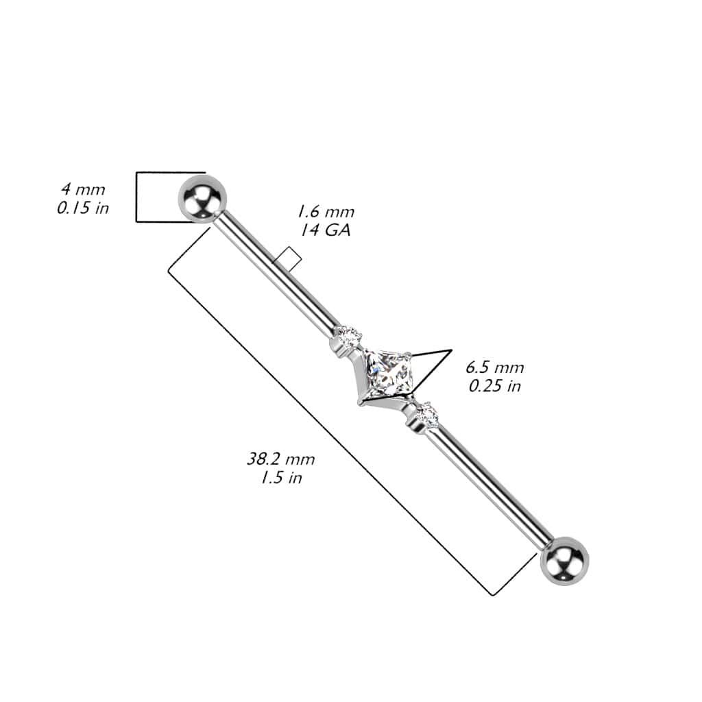 titanium square gem industrial barbell size