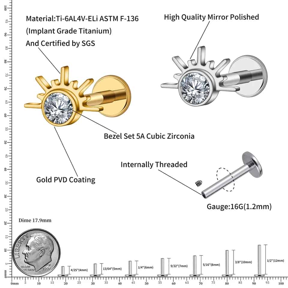 titanium sunbeam threaded labret size