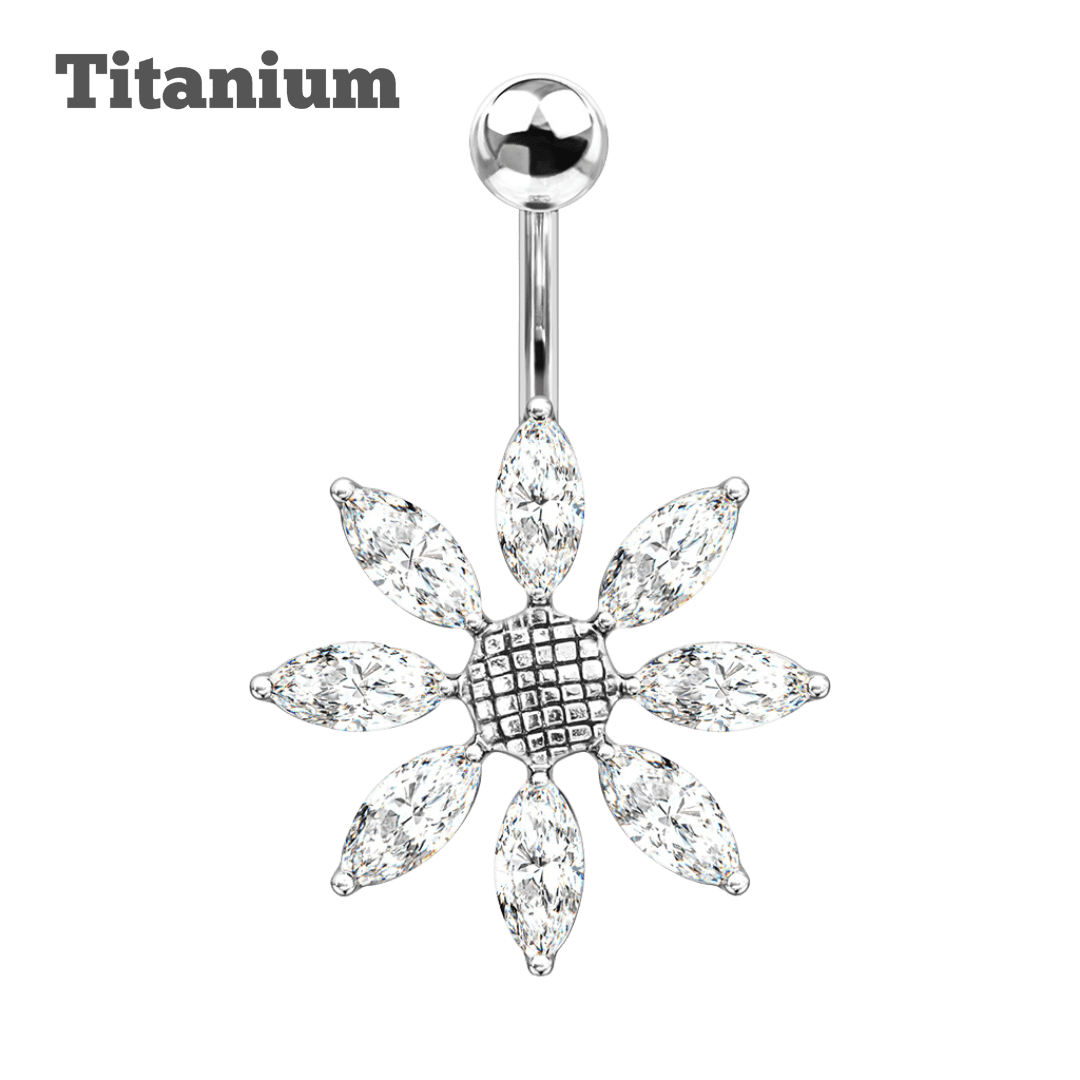 white sunflower gem titanium belly barbell