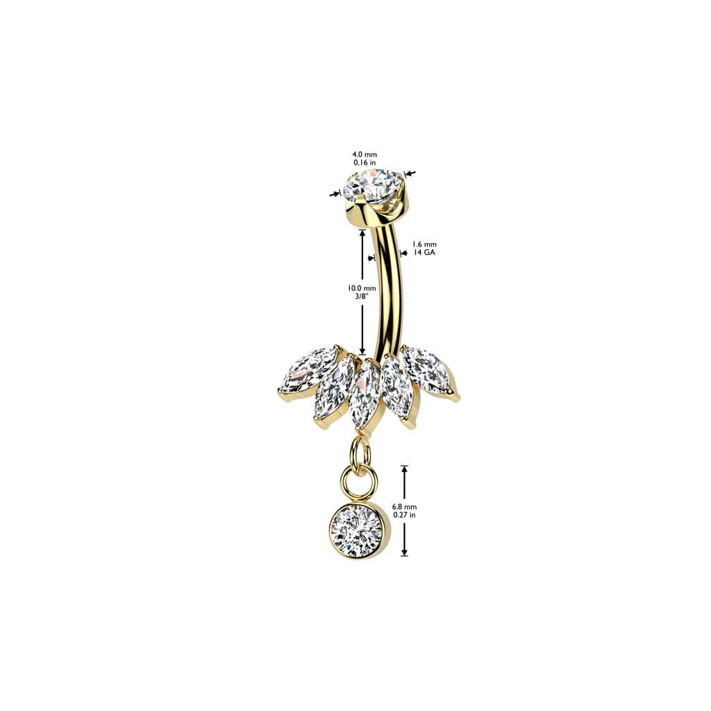 Titanium Internally Threaded Marquis Cluster with Dangling Round Gem Curved Barbell