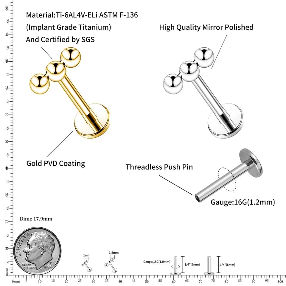 titanium tiny beads threaded labret size