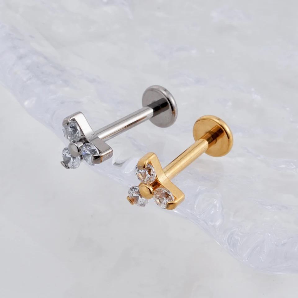 Titanium Trinity Crystal Gem Threaded Labret