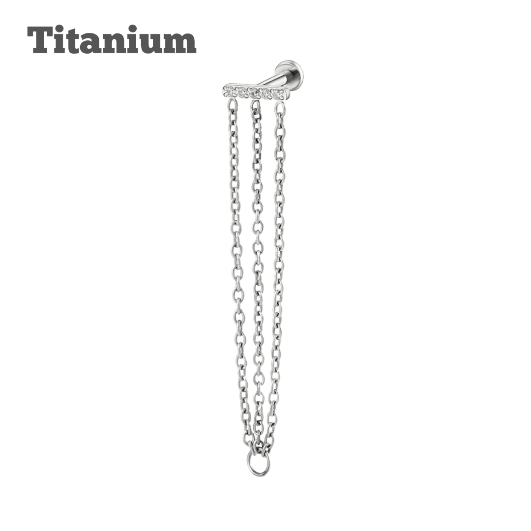 titanium triple chain faux hoop labret steel color