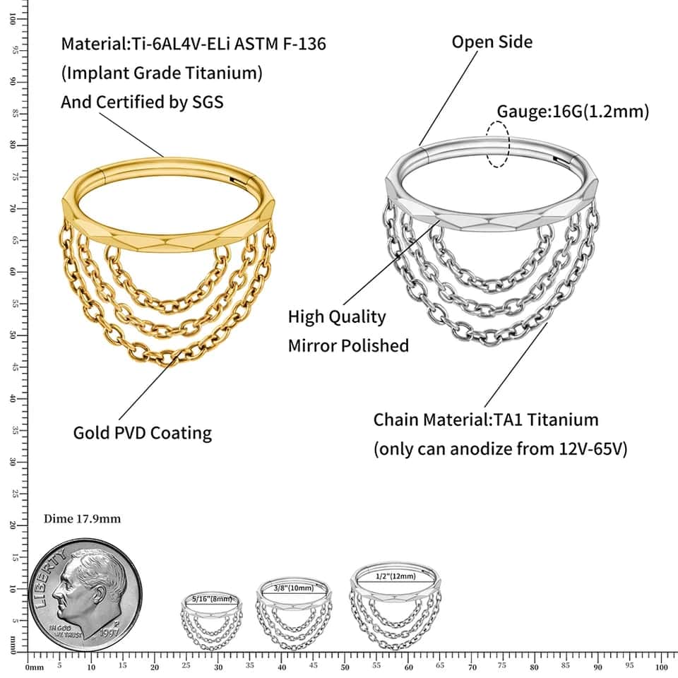 Titanium Triple Chained Hinged Hoop